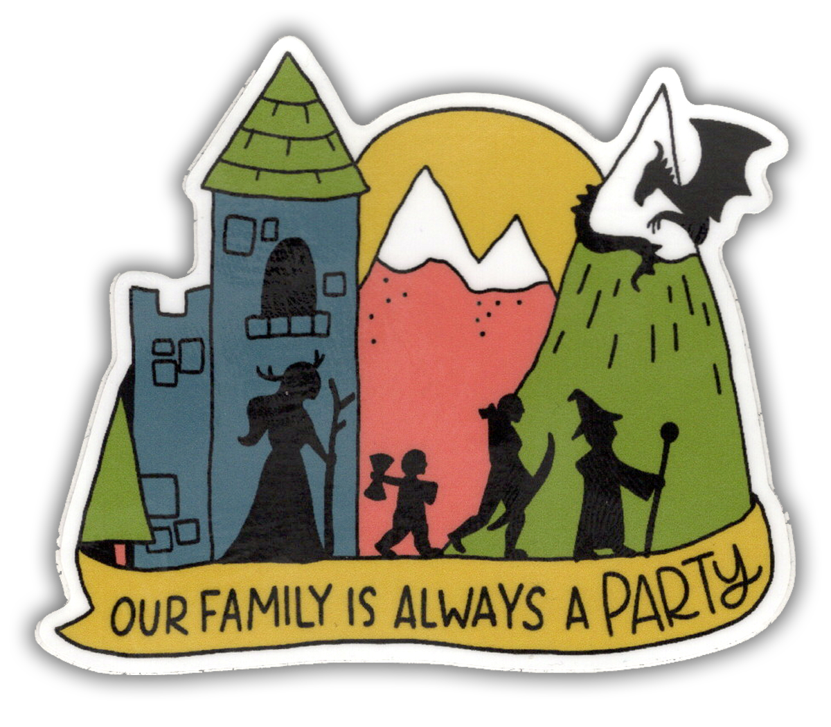Storymakers Trading Co. - Our Family is Always a Party - D&D vinyl sticker - waterproof, UV-proof