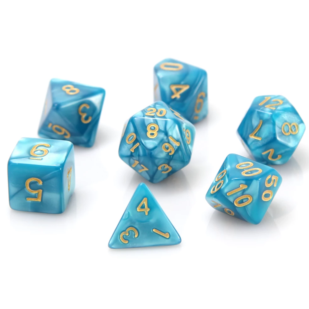 Die Hard Dice 7 Die RPG Dice Set: Teal Swirl with Gold