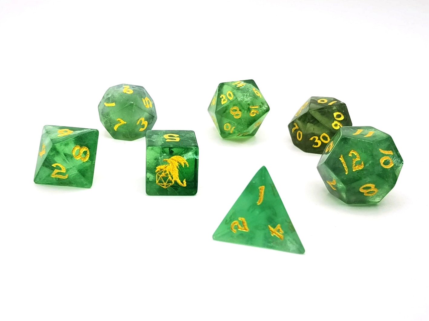 Hymgho Gemstone Dice - Green Fluorite Polyhedral Set (7)