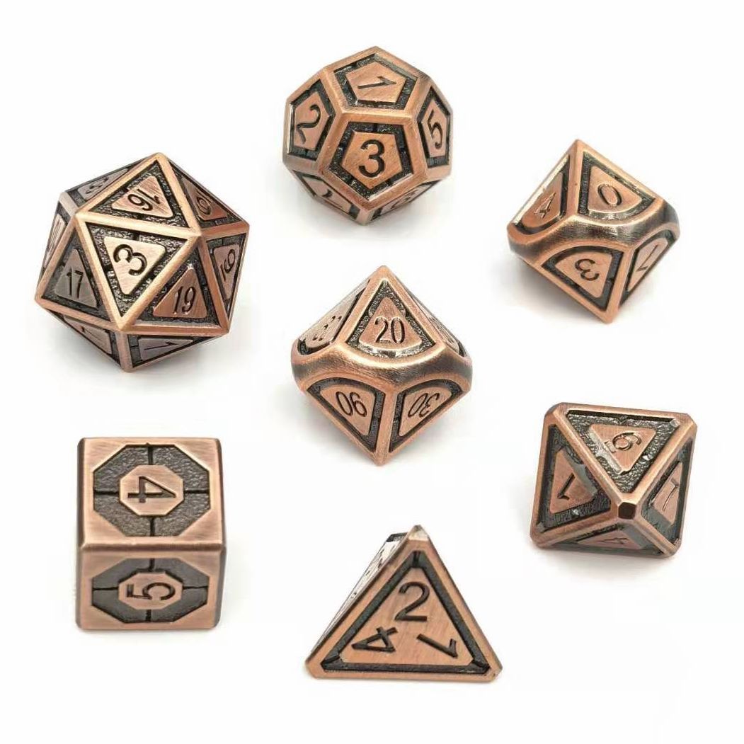 Hymgho Solid Metal Leyline Dice - Ancient Copper Polyhedral Set (7)