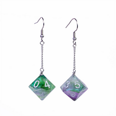 D10 Galaxy Earrings: Green & Purple