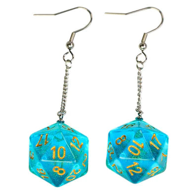 D20 Aurora Earrings: Cyan