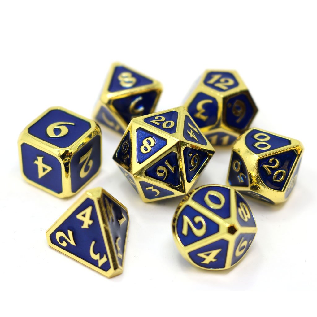 Die Hard Dice 7 Die Metal Dice Set: Mythica Gold Sapphire