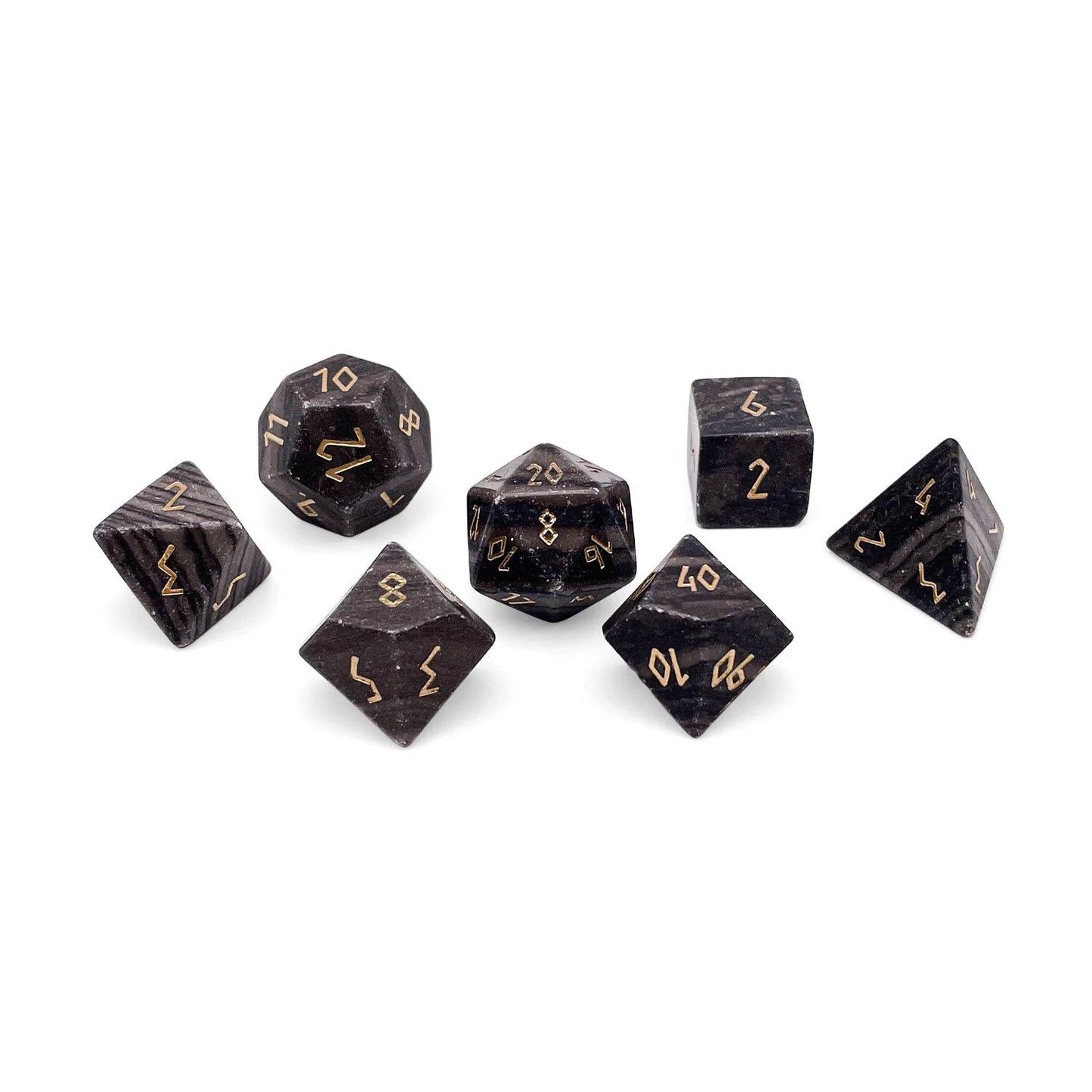 Norse Foundry 7 Die Gemstone RPG Dice Set: Black Striped Marble