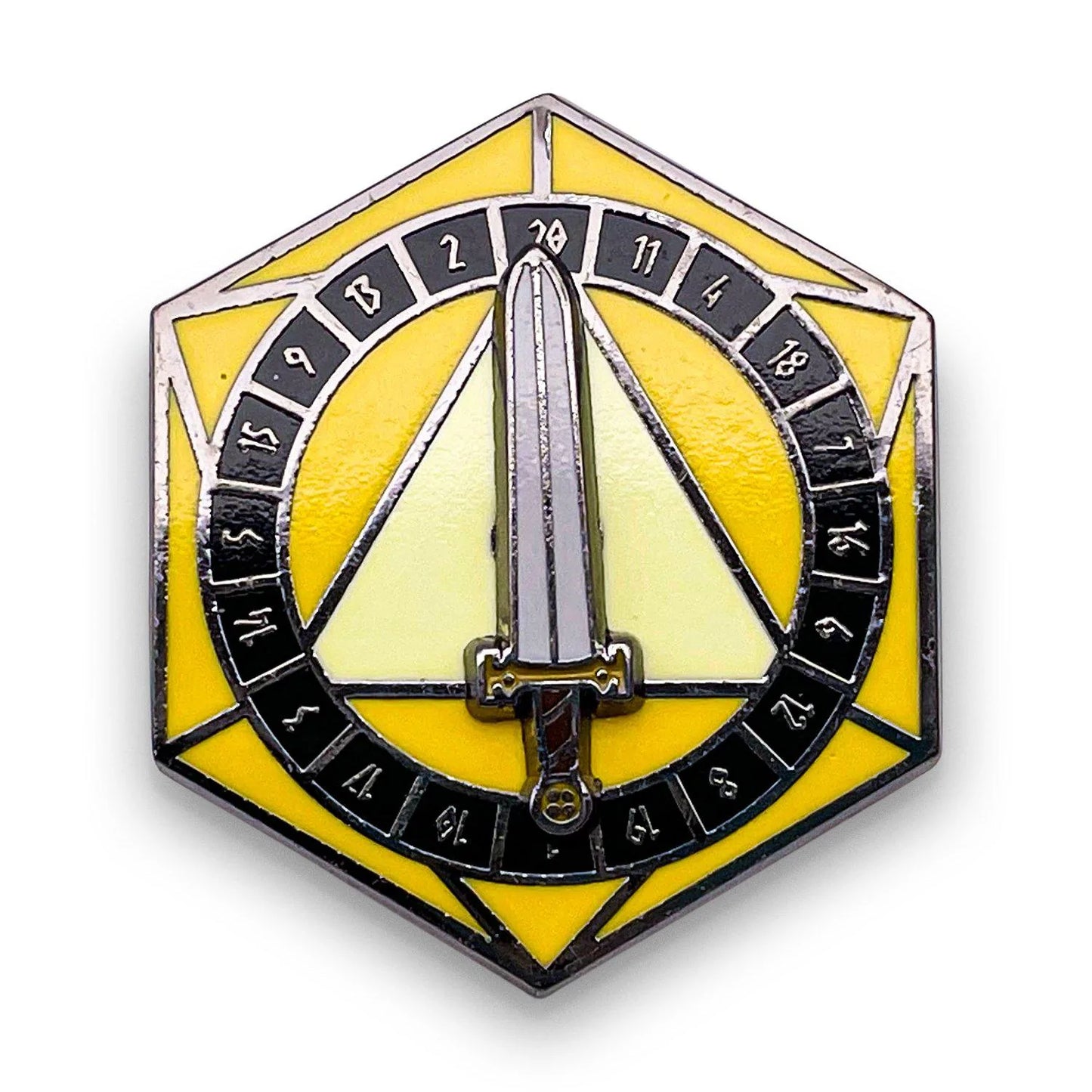 Norse Foundry Yellow D20 Sword Spinner Pin