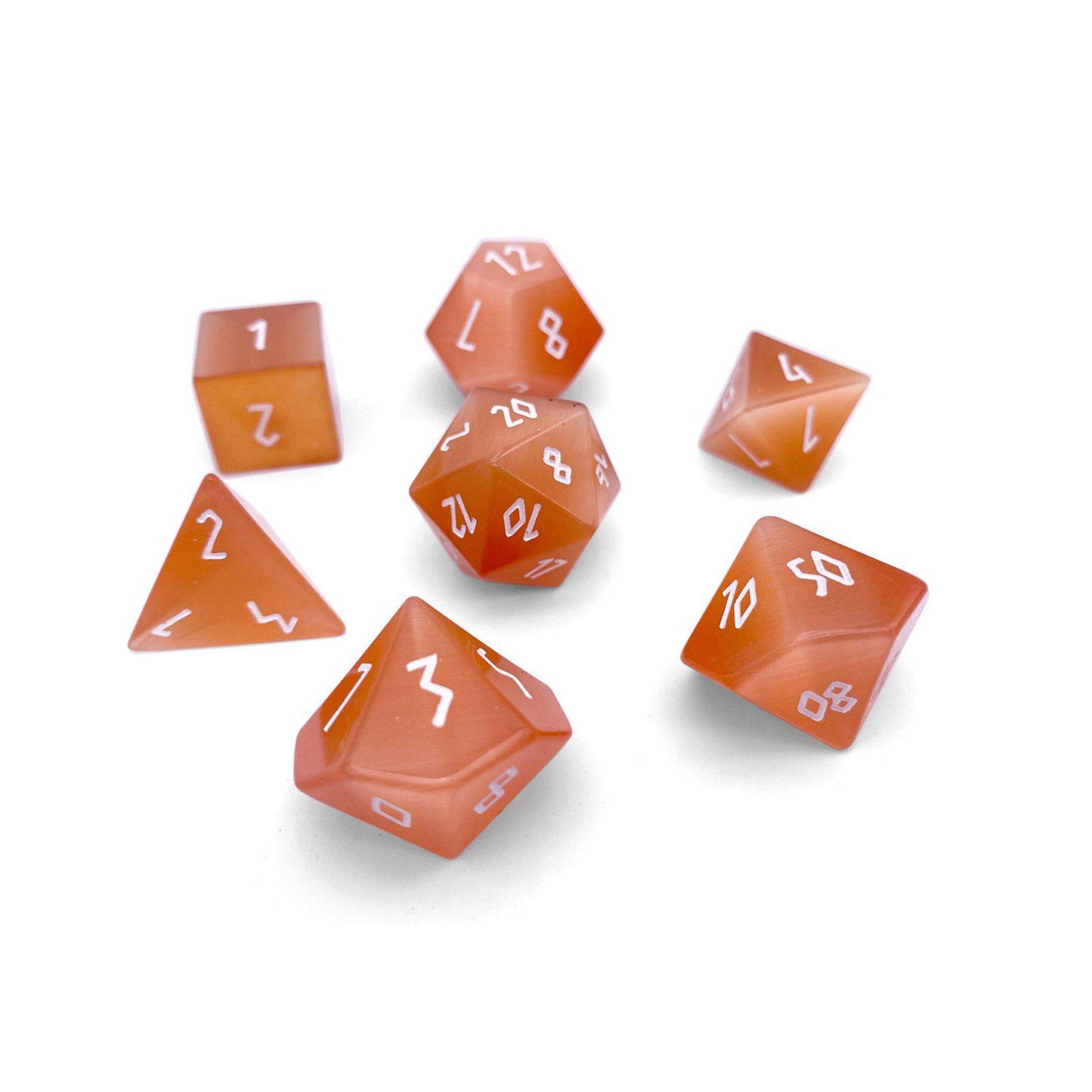 Norse Foundry 7 Die Gemstone RPG Dice Set: Orange Cats Eye