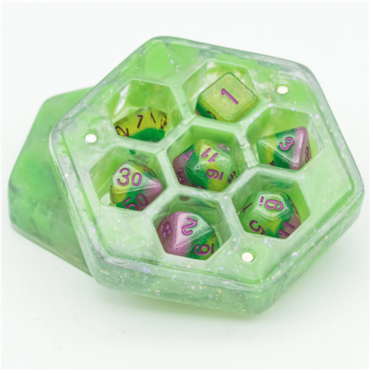 Resin Hexagon Dice Box - Green