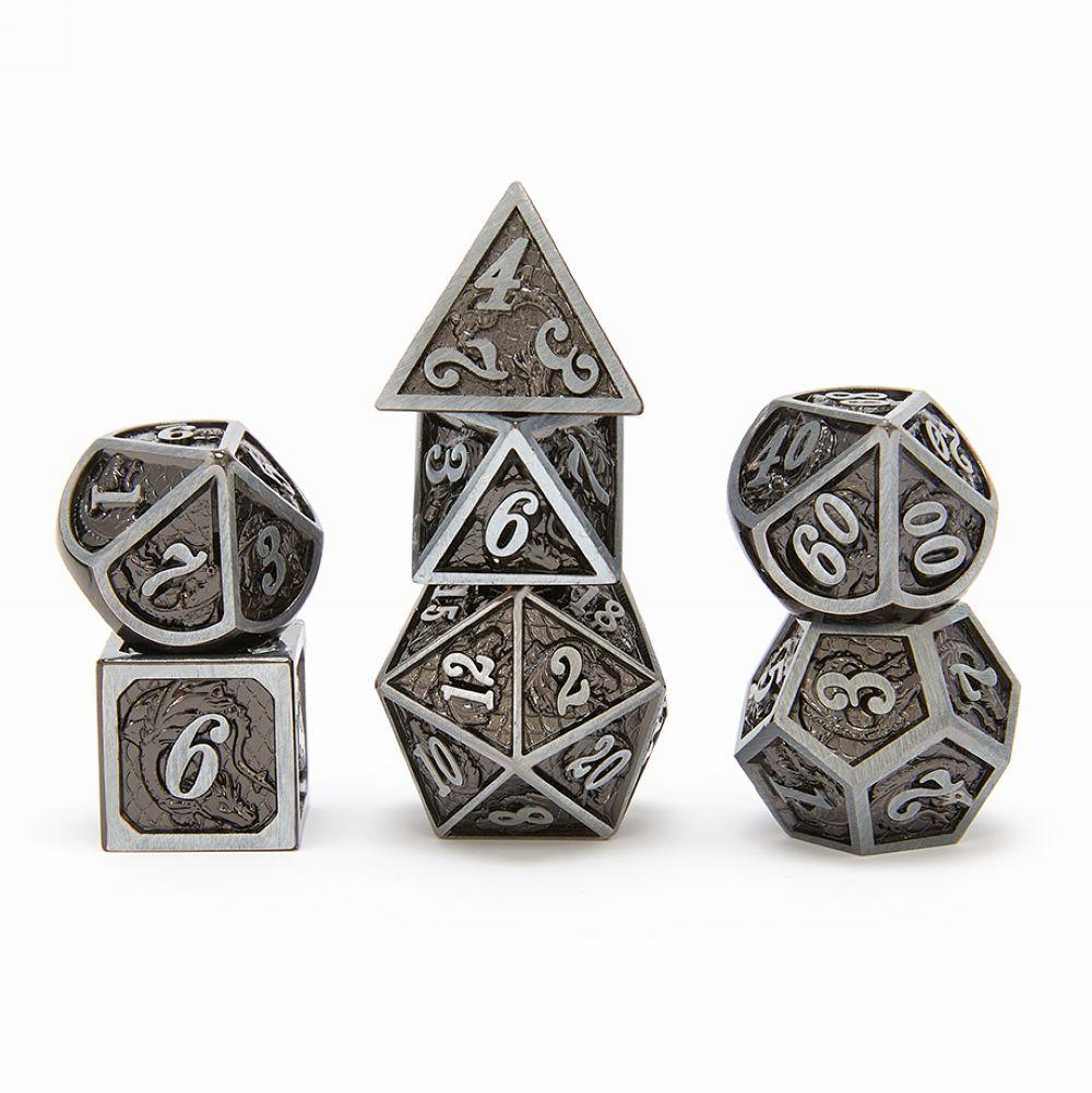 Hymgho Solid Metal Dragon Dice - Iron Black Polyhedral Set (7)