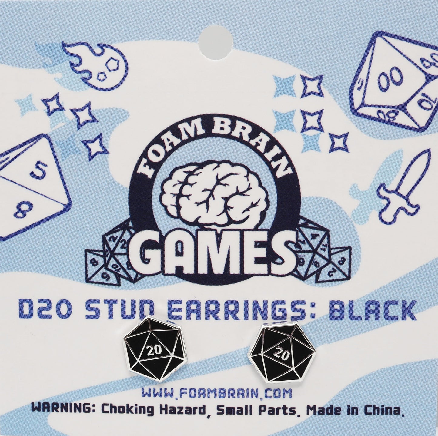 D20 Stud Earrings: Black