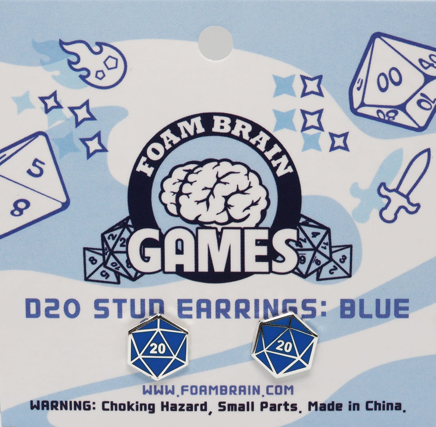 D20 Stud Earrings: Blue
