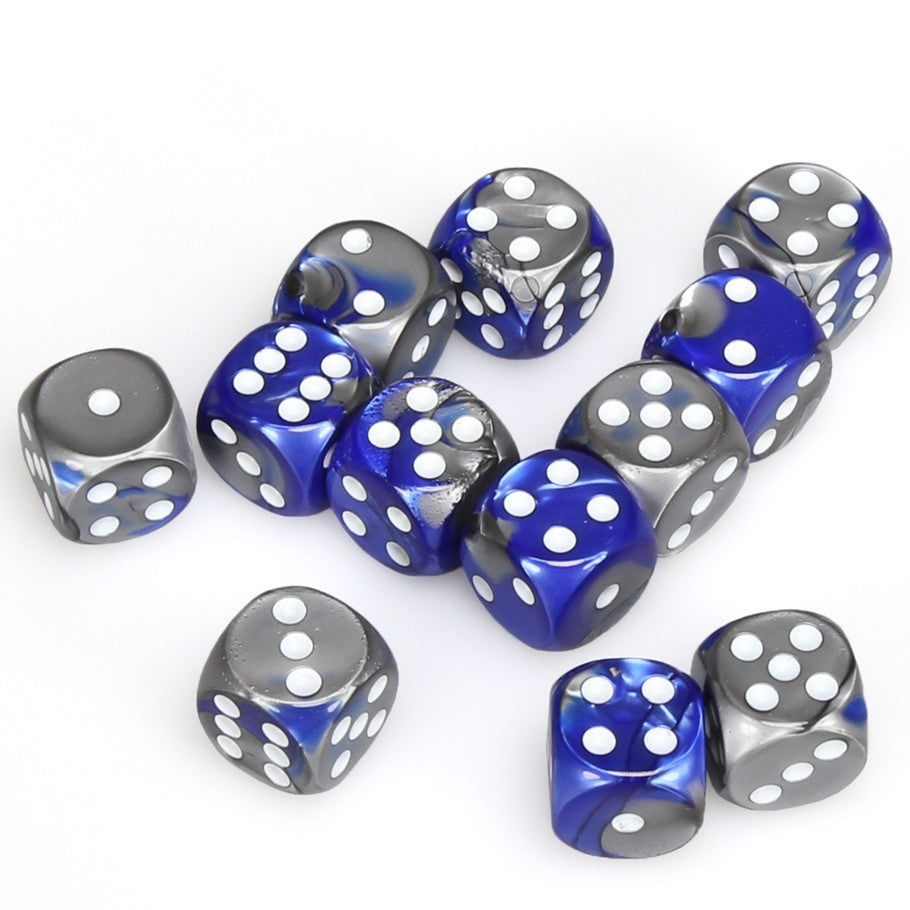 Chessex Gemini: 16MM D6 Blue-Steel/White (12)