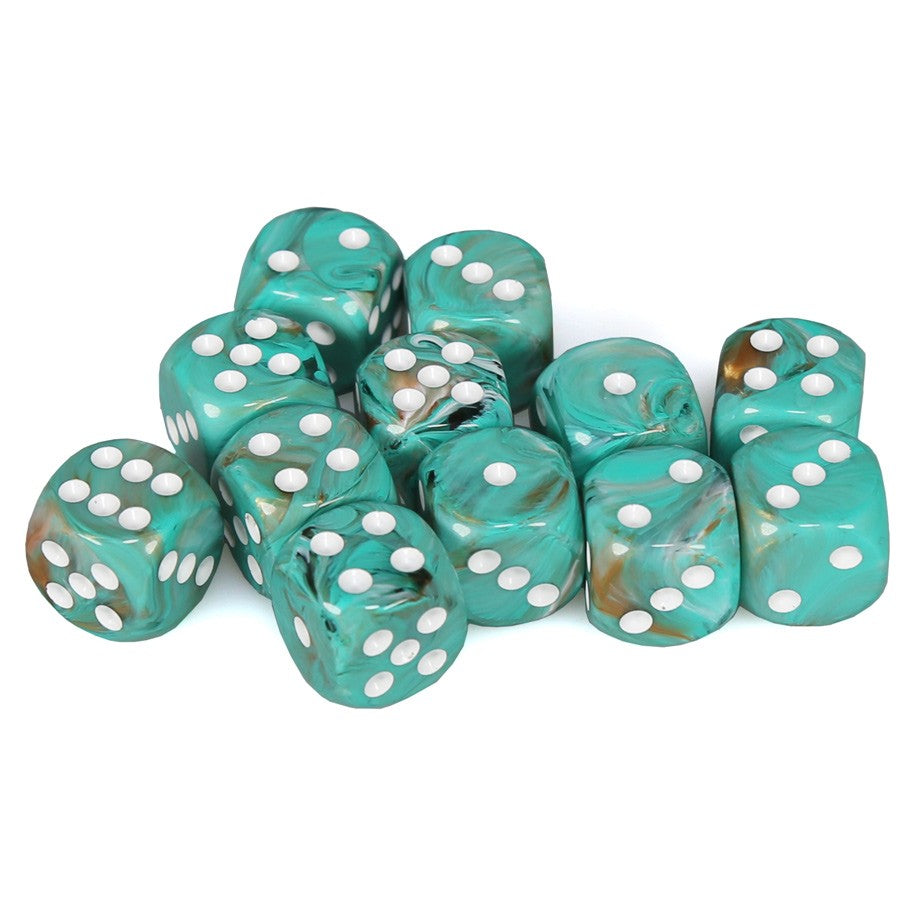 Chessex Marble: 16MM D6 Oxi-Copper with White (12)