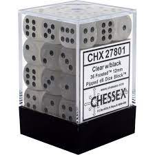 Chessex Frosted: 12MM D6 Clear/Black (36)