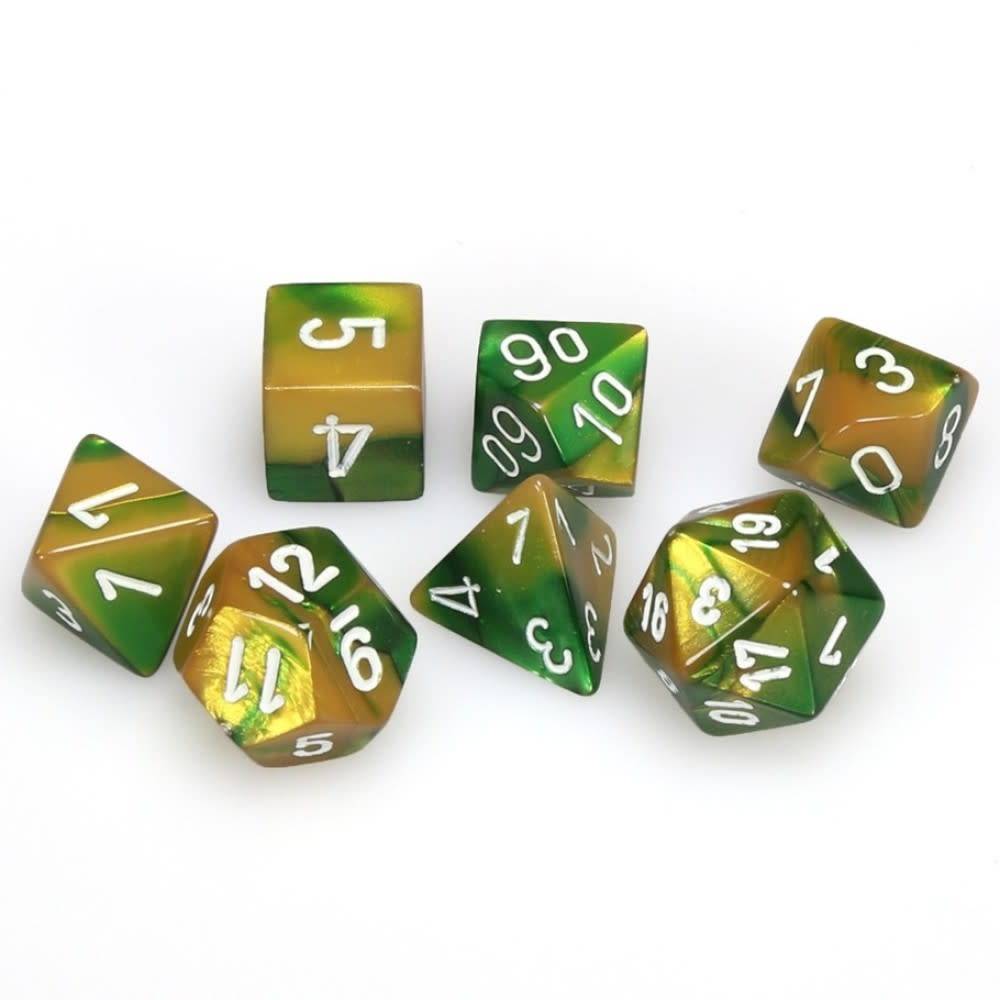 Chessex Gemini: Gold-Green/White 7 Dice Set