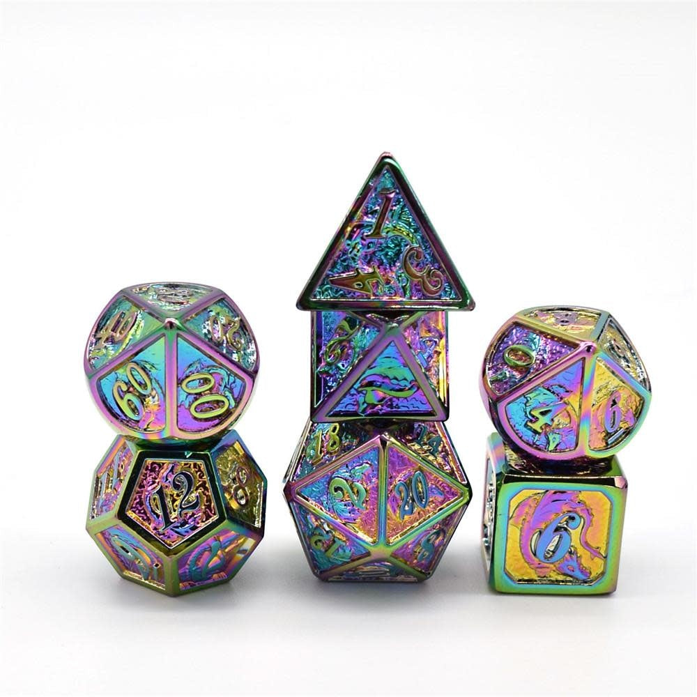 Hymgho Solid Metal Dragon Dice - Prism Polyhedral Set (7)