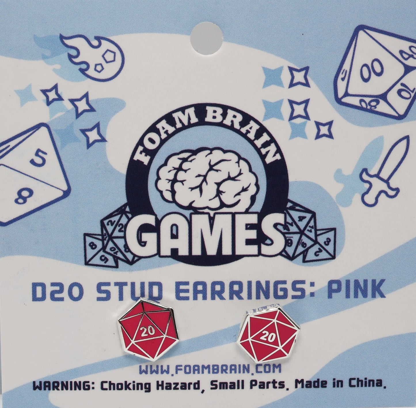 D20 Stud Earrings: Pink