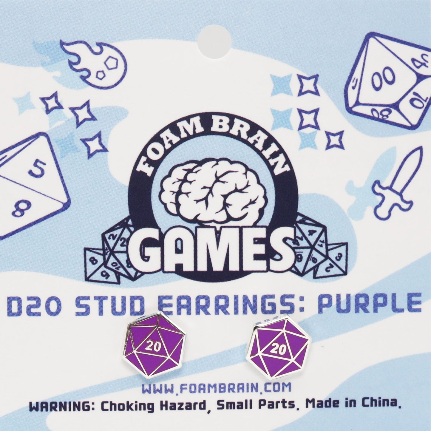 D20 Stud Earrings: Purple